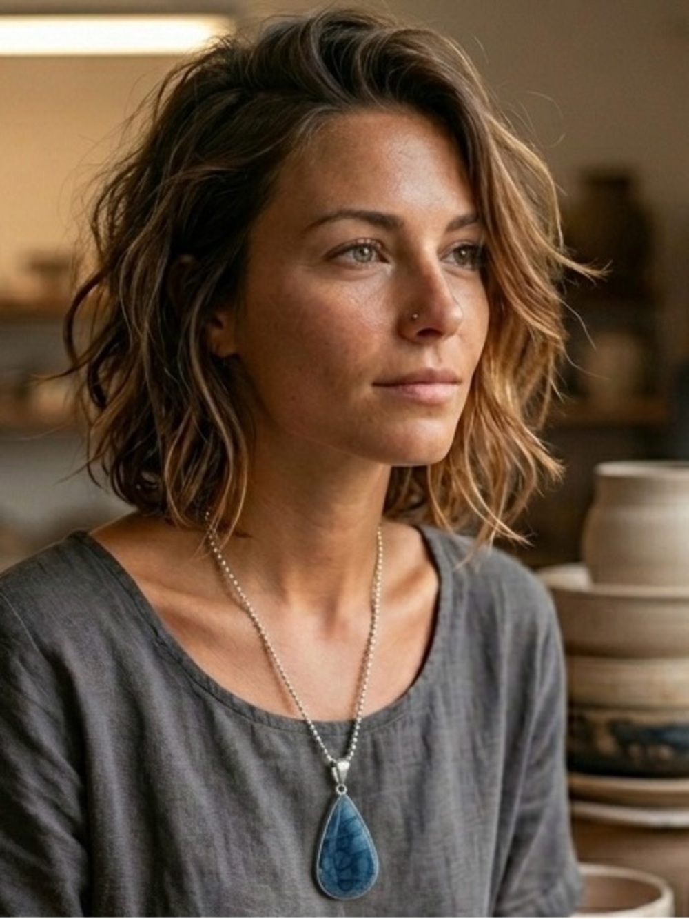 Cerulean Cracked Onyx Teardrop Necklace | Boho Sterling Silver Plated